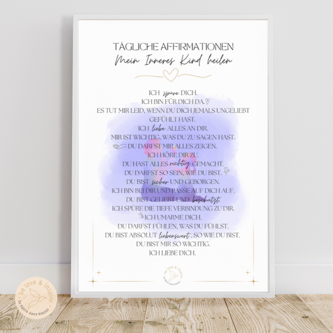 Diese sorgsam und liebevoll ausgewählten Worte unterstützen dabei, Verbindung mit deinem inneren Kind herzustellen, mit ihm in liebevollen Dialog zu treten und für es da zu sein.